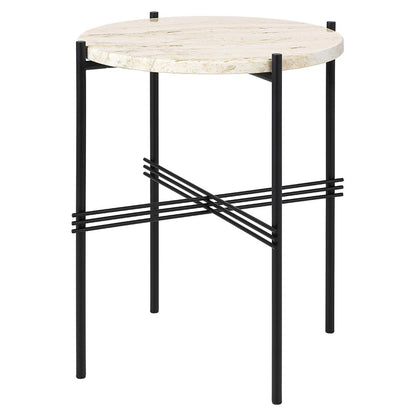 TS Side Table - Neutral White Travertine, Black