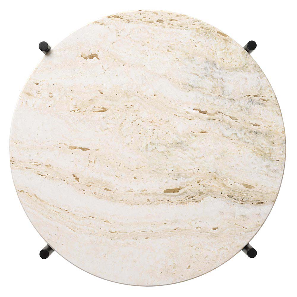 TS Side Table - Neutral White Travertine, Black