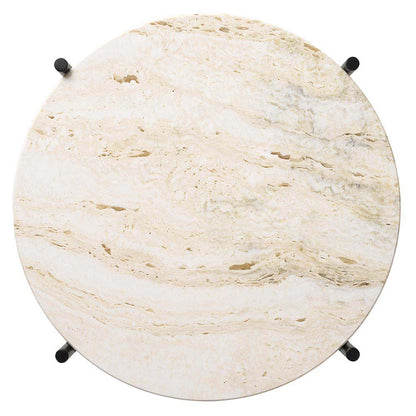 TS Side Table - Neutral White Travertine, Black