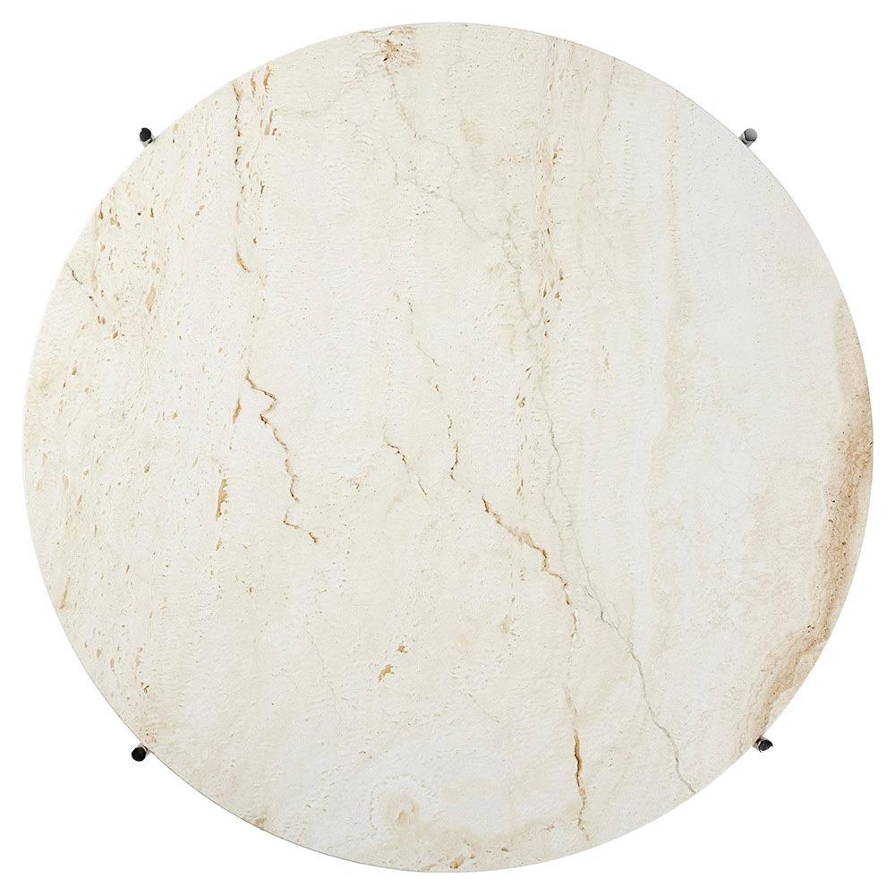 TS Side Table - Neutral White Travertine, Polished Steel
