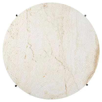 TS Side Table - Neutral White Travertine, Polished Steel