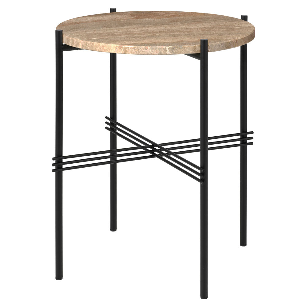 TS Side Table - Warm Taupe Travertine, Black