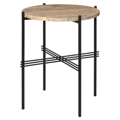TS Side Table - Warm Taupe Travertine, Black