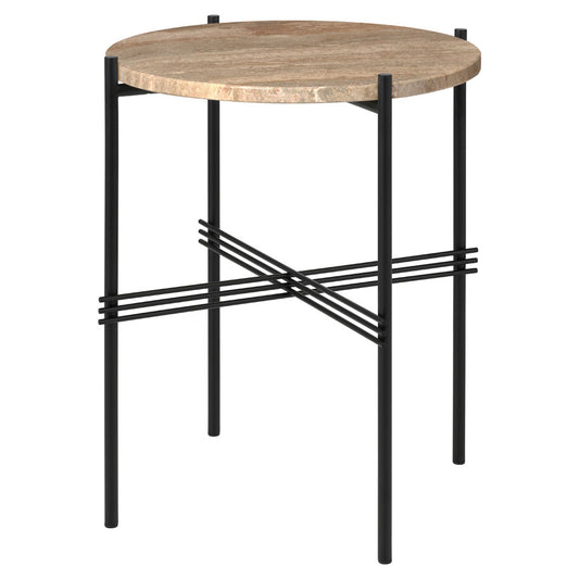 TS Side Table - Warm Taupe Travertine, Black
