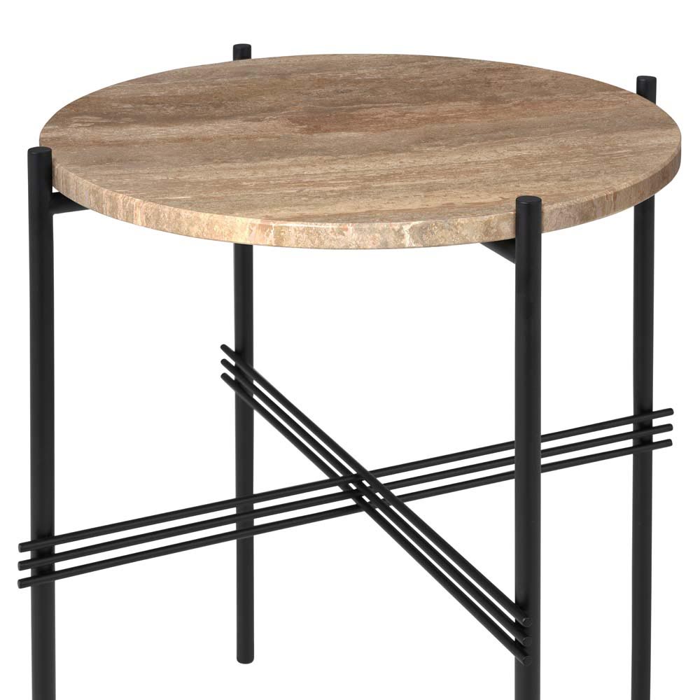TS Side Table - Warm Taupe Travertine, Black