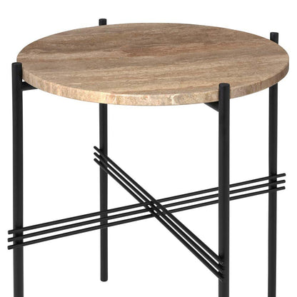 TS Side Table - Warm Taupe Travertine, Black