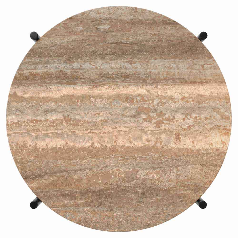 TS Side Table - Warm Taupe Travertine, Black