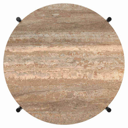 TS Side Table - Warm Taupe Travertine, Black
