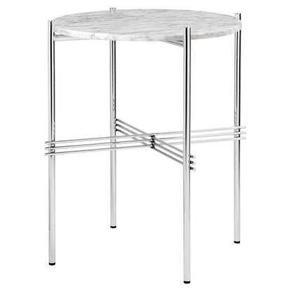 TS Side Table - White Marble, Polished Steel