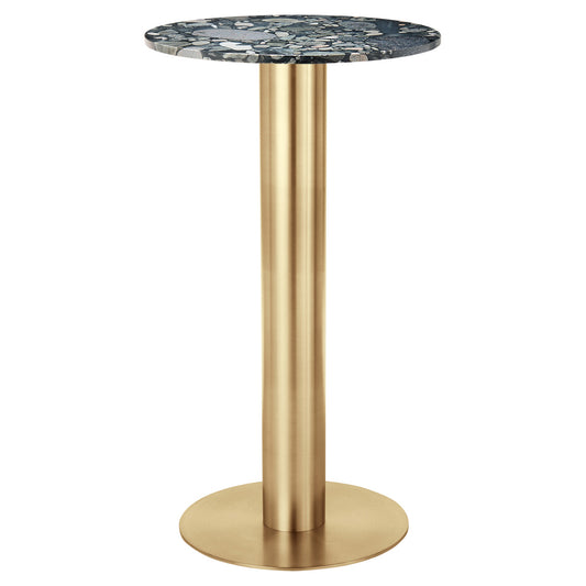Tube 24" Bar Table - Pebble Marble Top, Brass Base