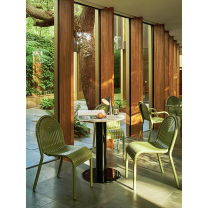Tube 24" Dining Table - White Marble Top, Black Base