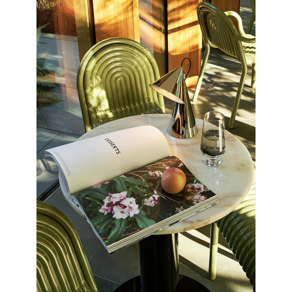Tube 24" Dining Table - White Marble Top, Brass Base