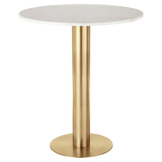 Tube 36" Bar Table - White Marble Top, Brass Base