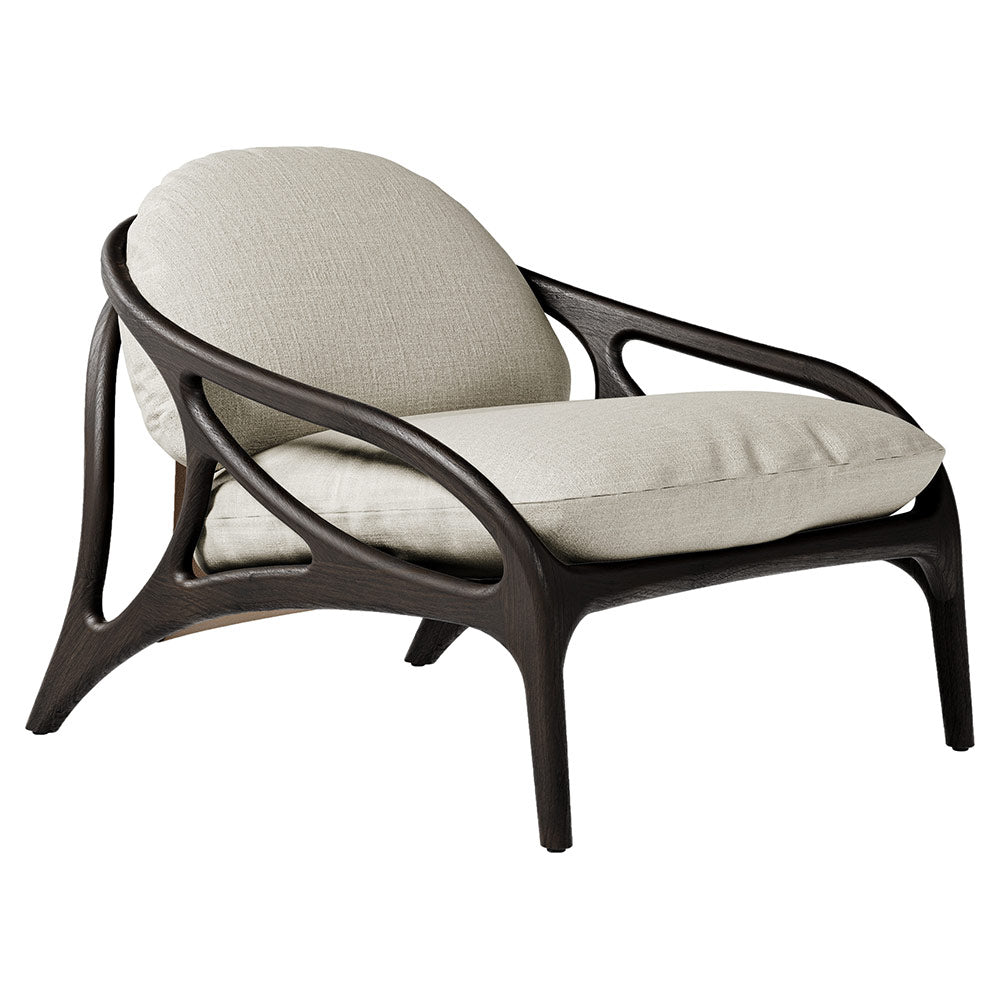Vime Lounge Chair - Beige Chenille, Taupe Leather, Dark Brown Teak Frame