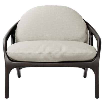 Vime Lounge Chair - Beige Chenille, Taupe Leather, Dark Brown Teak Frame
