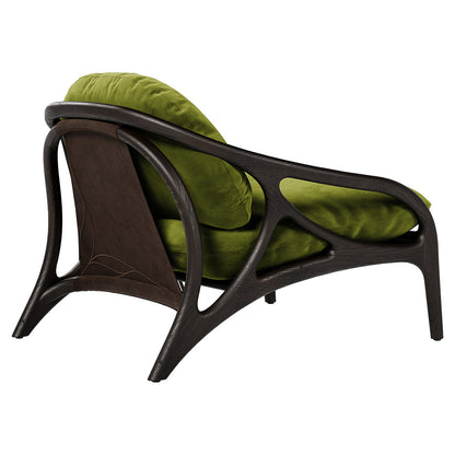 Vime Lounge Chair - Green Velvet, Dark Brown Leather, Dark Brown Teak Frame