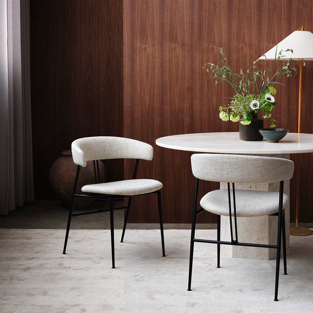 Violin Seat Upholstered Dining Chair - Walnut, Dedar Karakorum 001