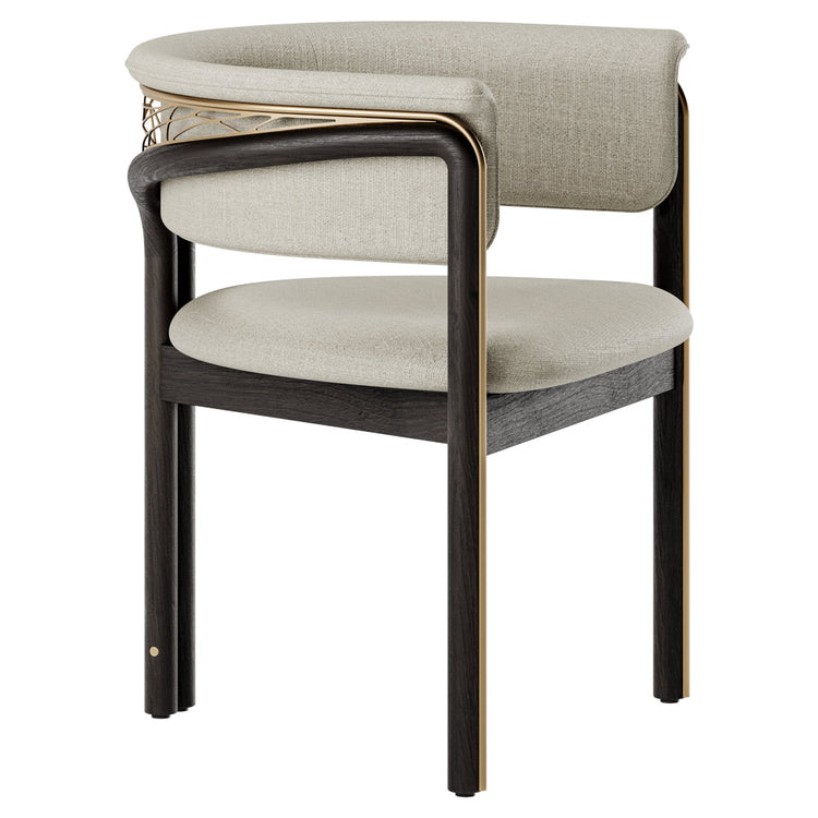 Volita Dining Chair - Beige Chenille, Brass, Dark Brown Teak Frame