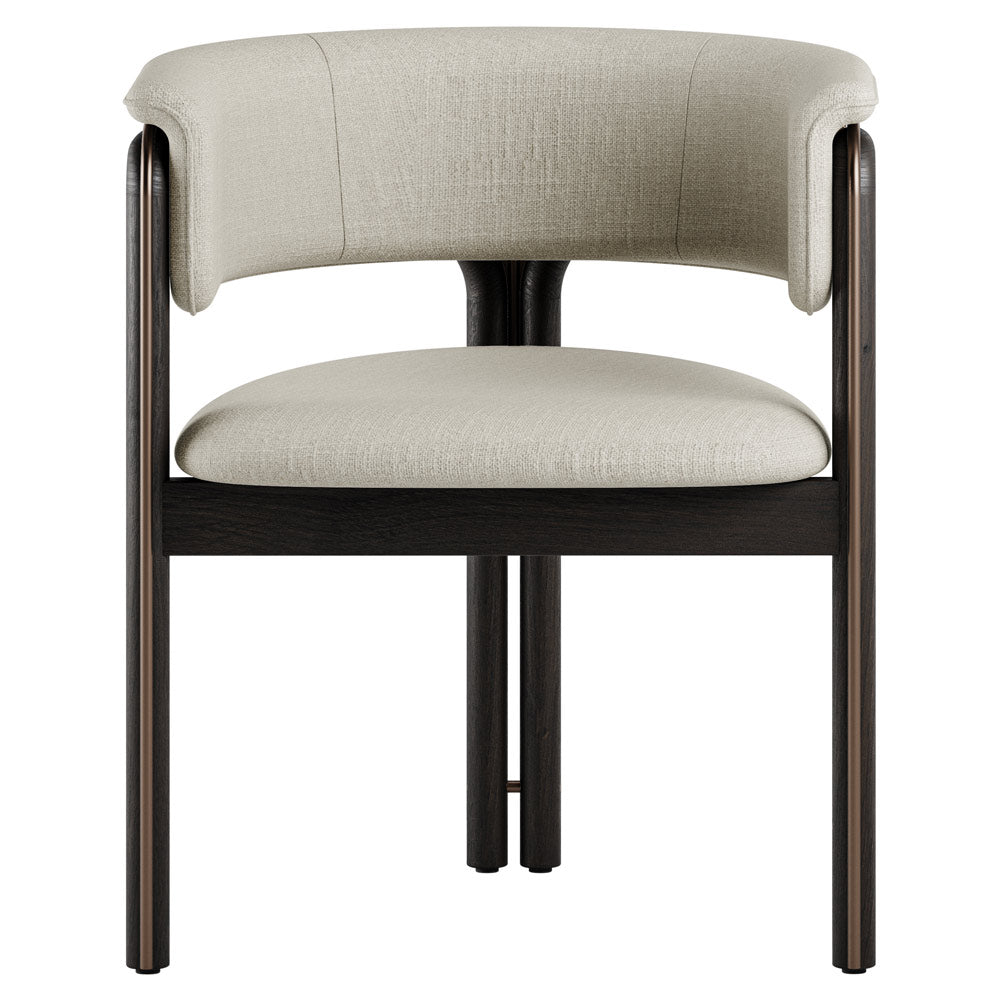 Volita Dining Chair - Beige Chenille, Bronze, Dark Brown Teak Frame