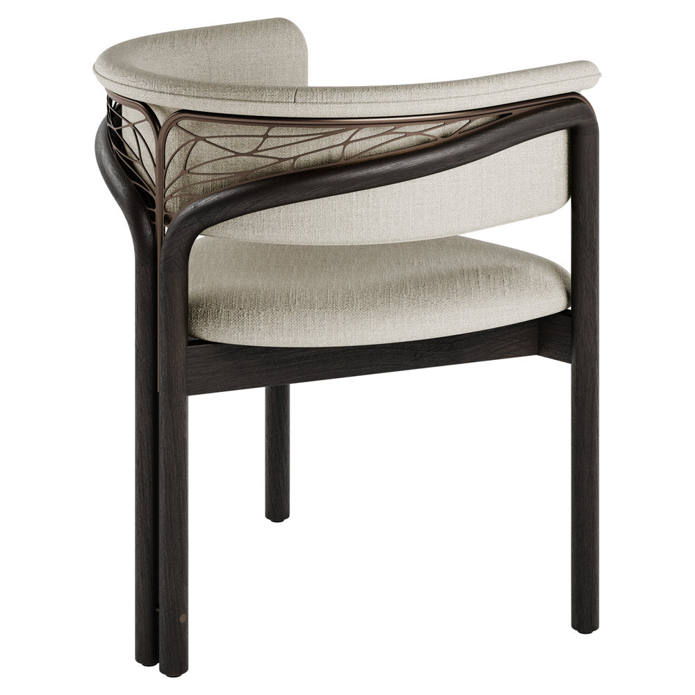 Volita Dining Chair - Beige Chenille, Bronze, Dark Brown Teak Frame