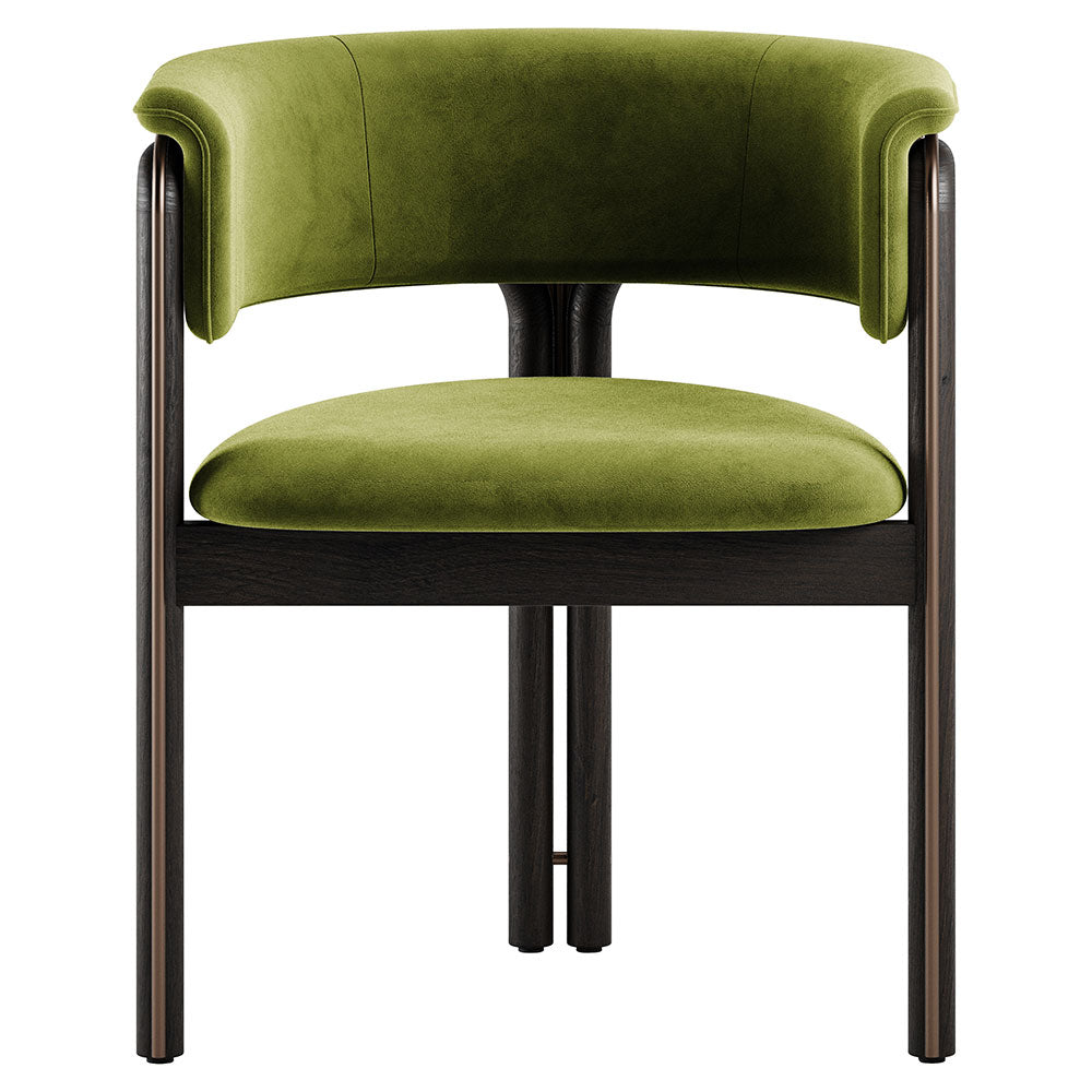 Volita Dining Chair - Green Velvet, Bronze, Dark Brown Teak Frame
