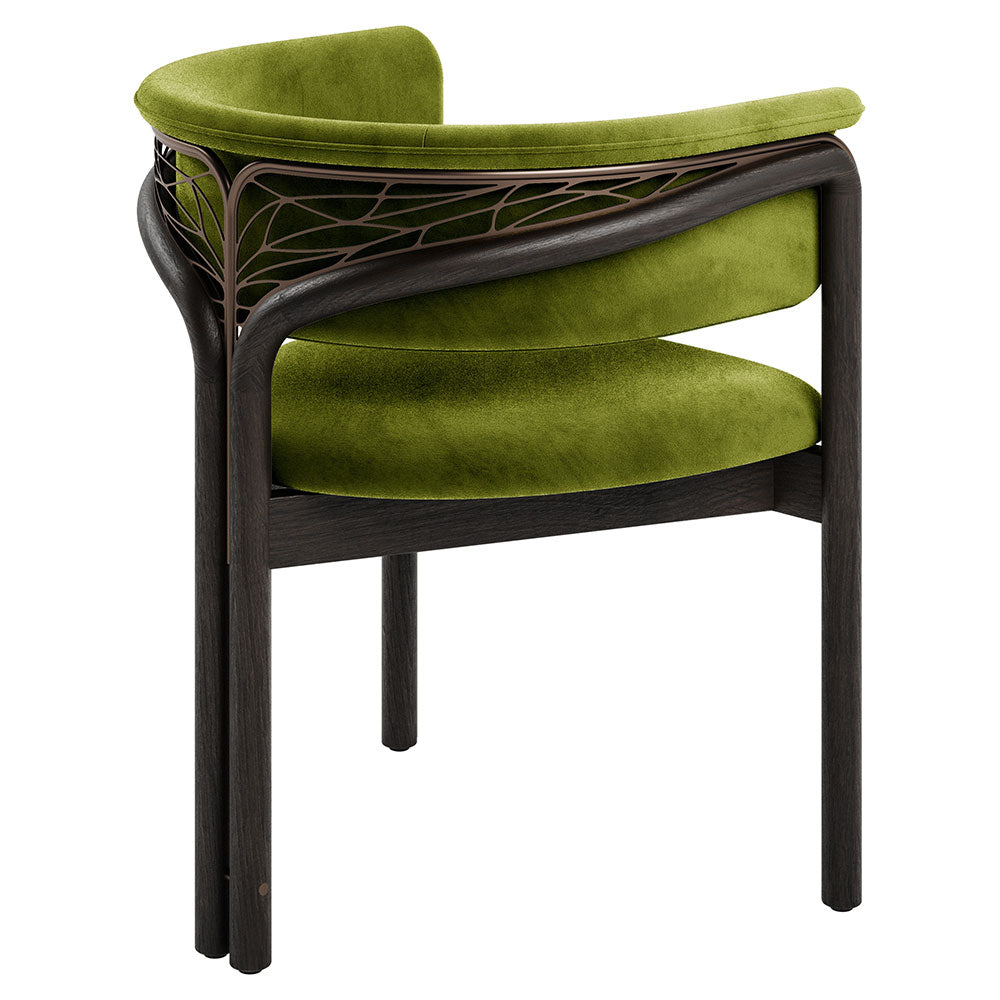 Volita Dining Chair - Green Velvet, Bronze, Dark Brown Teak Frame