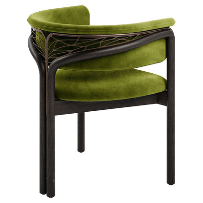 Volita Dining Chair - Green Velvet, Bronze, Dark Brown Teak Frame