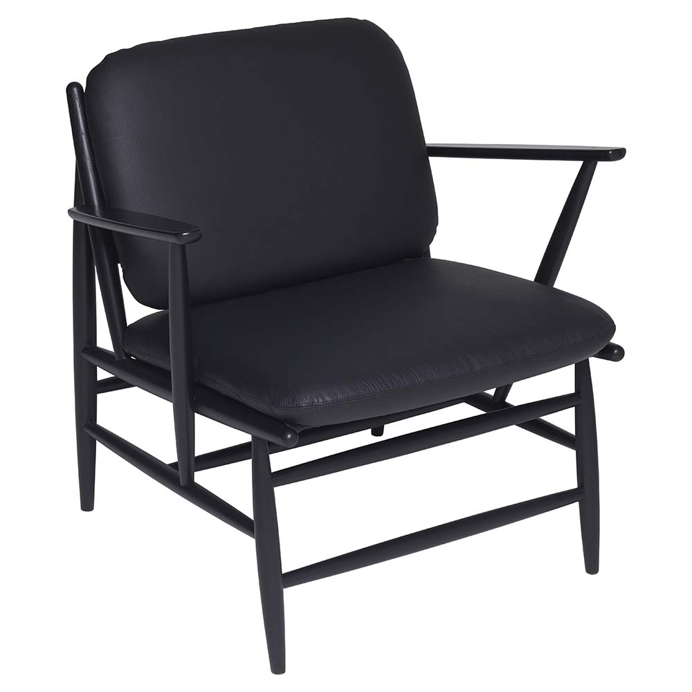 Von Lounge Armchair - Black Leather Cushion, Black Frame