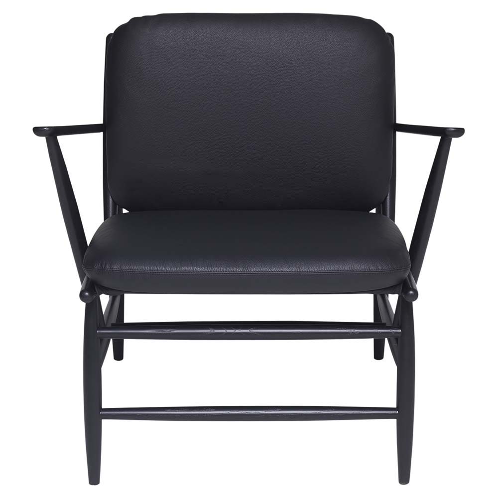 Von Lounge Armchair - Black Leather Cushion, Black Frame