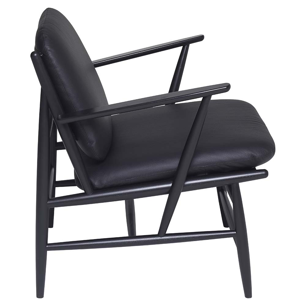 Von Lounge Armchair - Black Leather Cushion, Black Frame