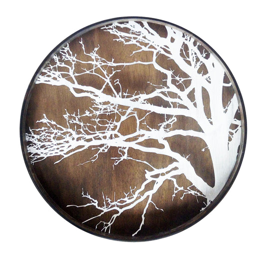White Tree Wooden Tray - Round, Large