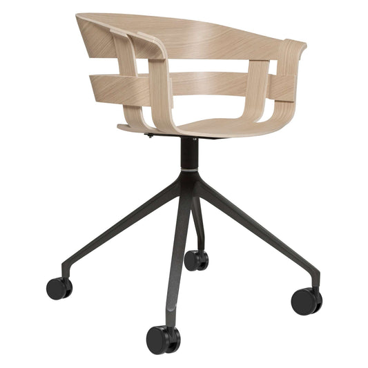 Wick Swivel Chair With Wheels - Oak Seat, Gray Base