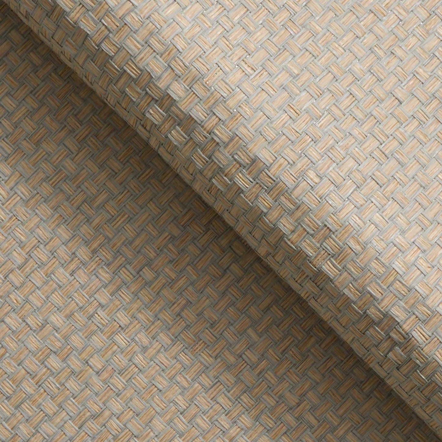 Wide Stranded Boxweave Paperweave Wallpaper - Wheat with Pale Slate Edge