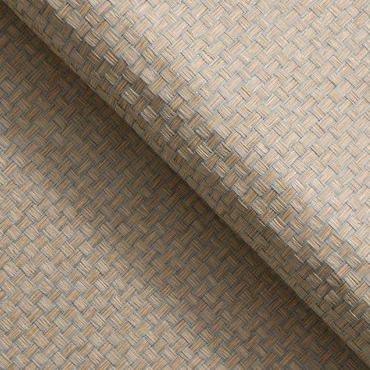 Wide Stranded Boxweave Paperweave Wallpaper - Wheat with Pale Slate Edge