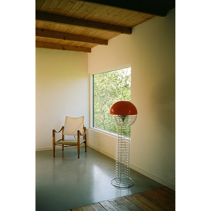 Wire Floor Lamp - Chrome/Orange