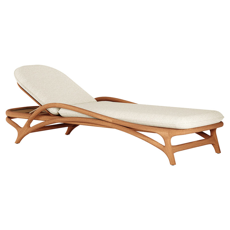Zen Outdoor Adjustable Lounger - Beige Boucle, Brass, Teak Frame