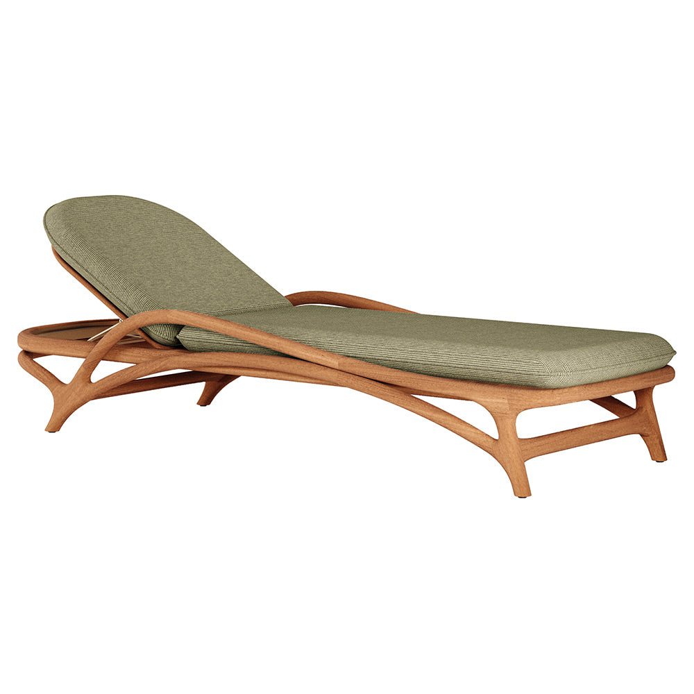 Zen Outdoor Adjustable Lounger - Green Structured, Brass, Teak Frame