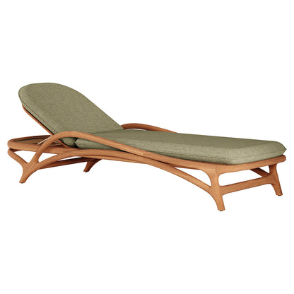 Zen Outdoor Adjustable Lounger - Green Structured, Brass, Teak Frame