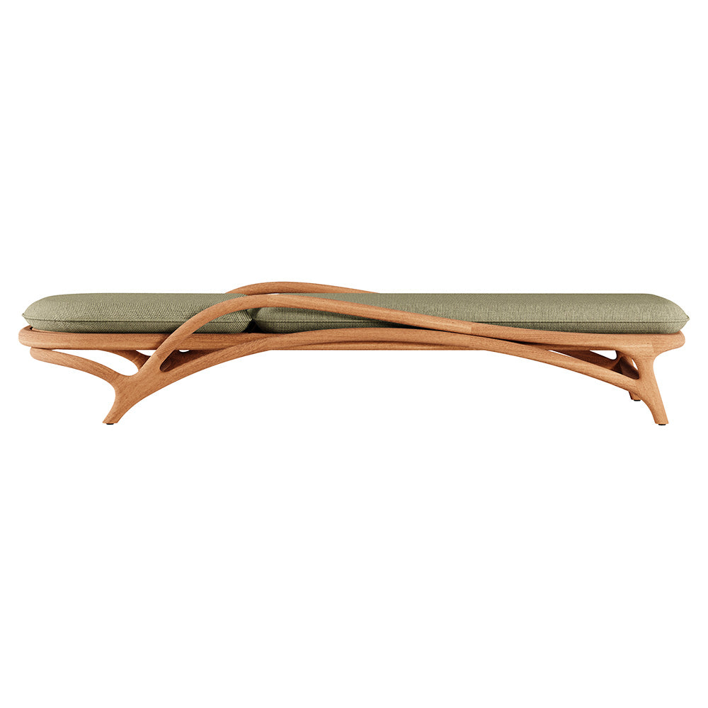 Zen Outdoor Adjustable Lounger - Green Structured, Brass, Teak Frame