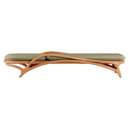 Zen Outdoor Adjustable Lounger - Green Structured, Brass, Teak Frame