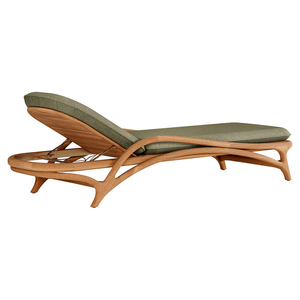 Zen Outdoor Adjustable Lounger - Green Structured, Brass, Teak Frame