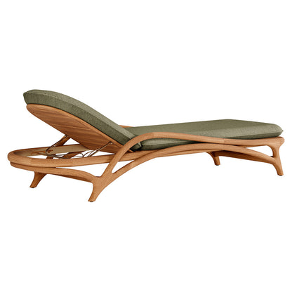 Zen Outdoor Adjustable Lounger - Green Structured, Brass, Teak Frame