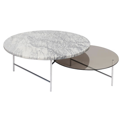 Zoro Coffee Table - White Marble, Smoked Glass Top