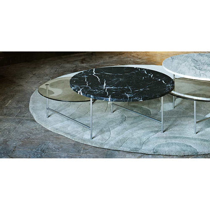 Zoro Coffee Table - White Marble, Smoked Glass Top